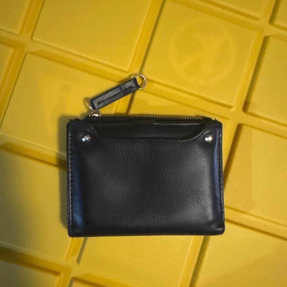 Classic Black Folding Wallet with ID Window & Snap Closure